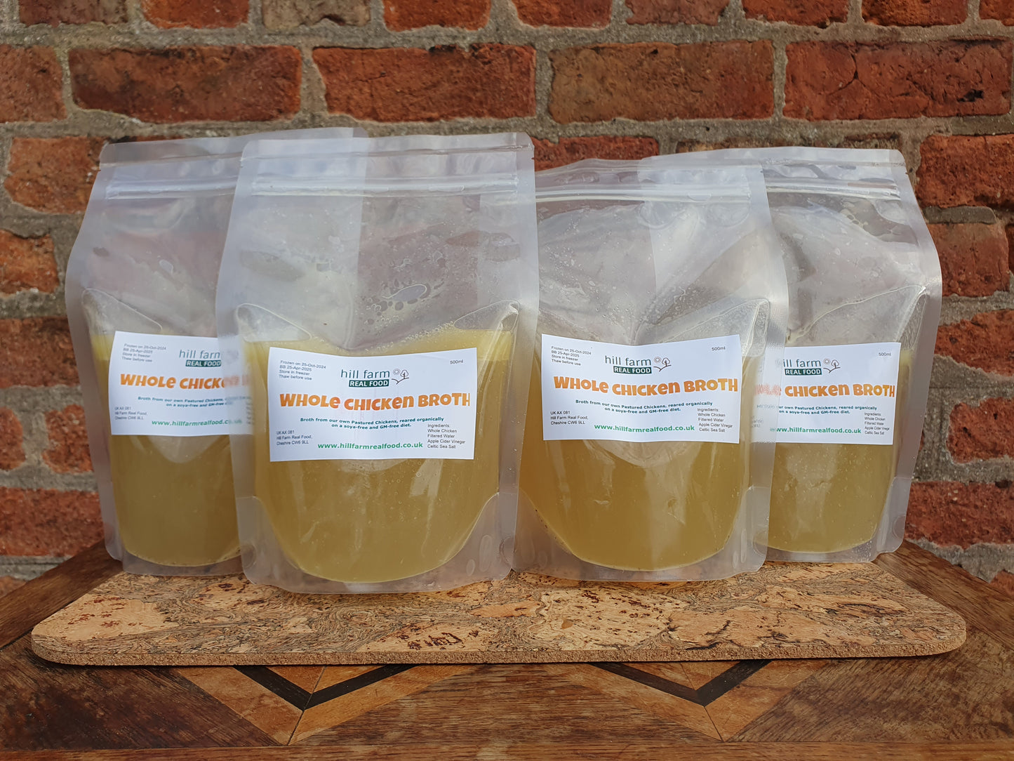 Hill Farm WHOLE CHICKEN BROTH 600ml x 4 pouch bundle (INCLUDES COURIER DELIVERY)