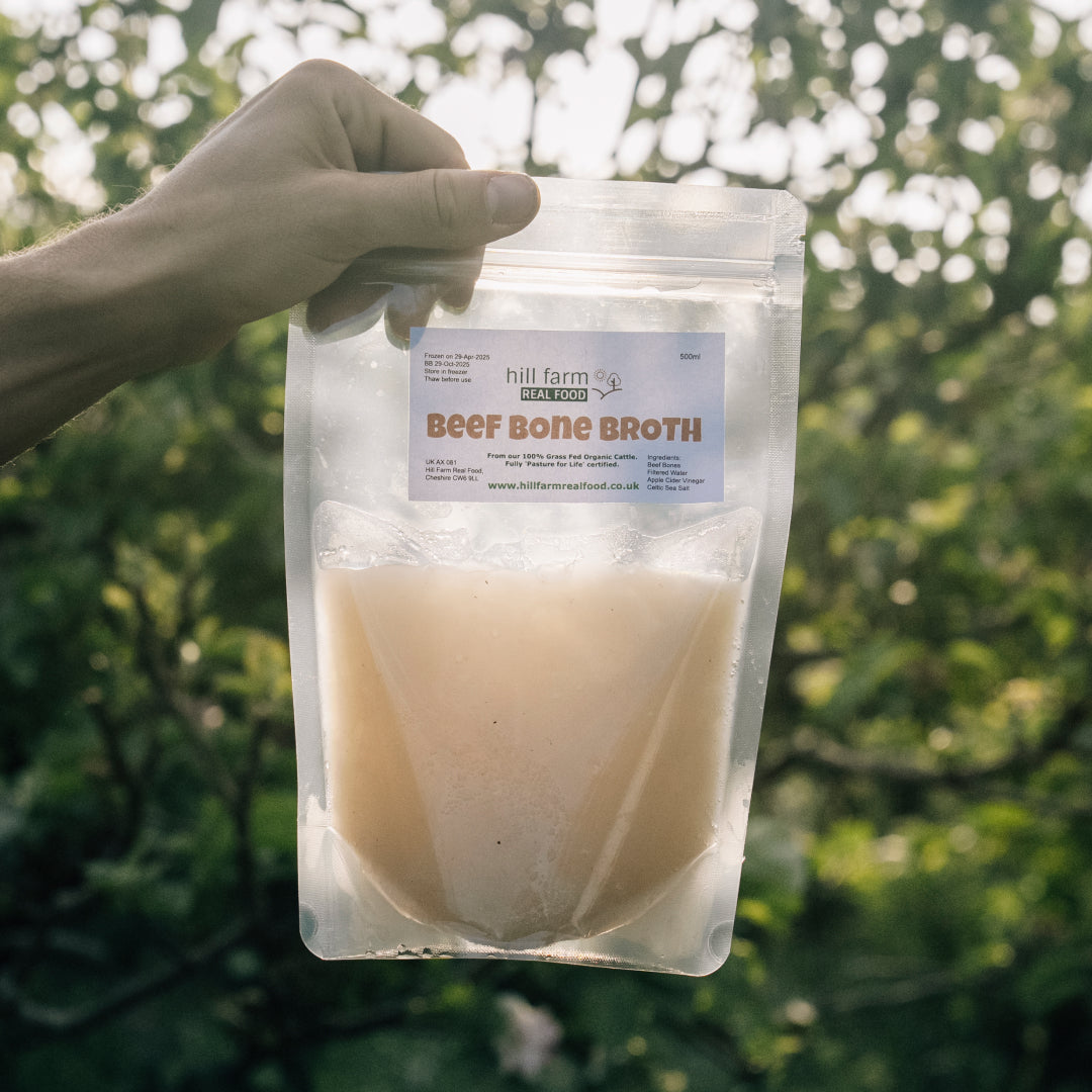 Hill Farm BEEF BONE BROTH 600ml x 7 pouch bundle (INCLUDES COURIER DELIVERY)