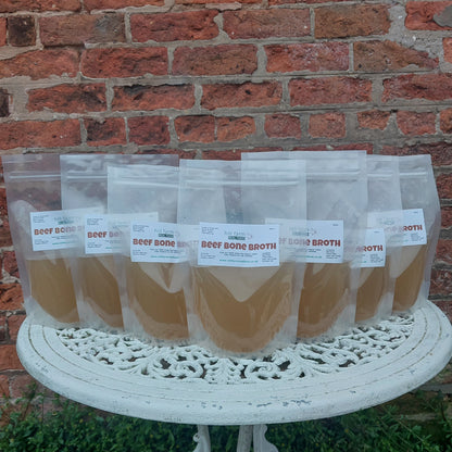 Hill Farm BEEF BONE BROTH 600ml x 7 pouch bundle (INCLUDES COURIER DELIVERY)